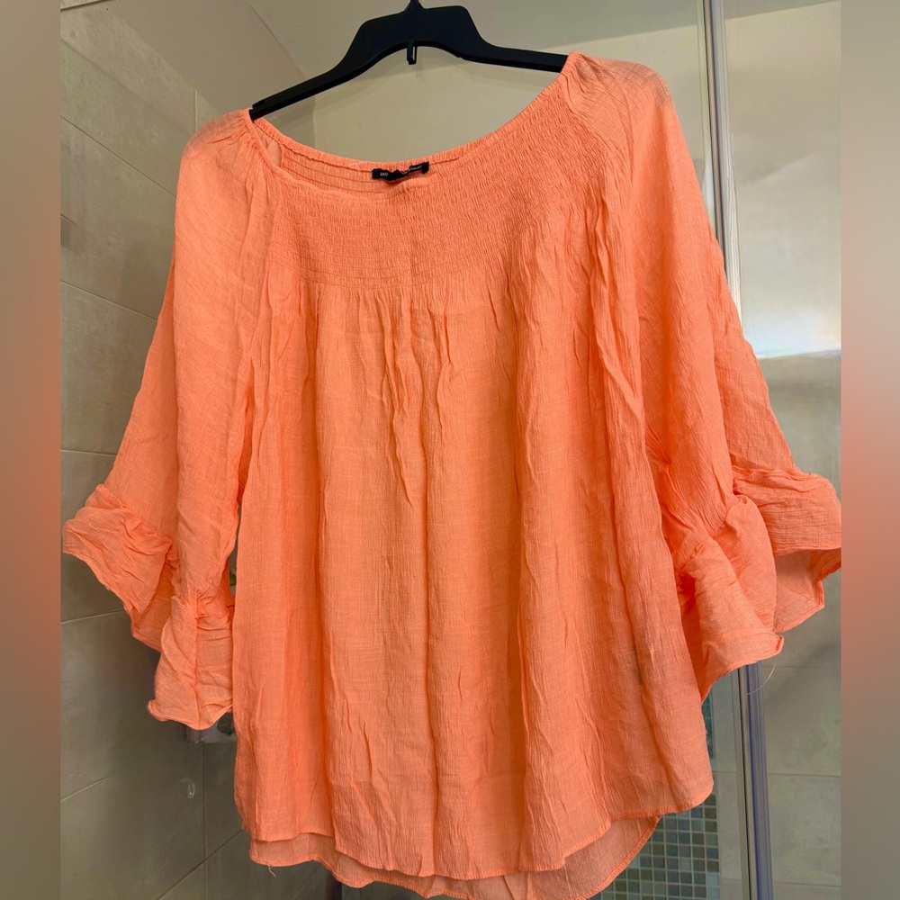 Zac & Rachel Coral Blouse with Ruffled Sleeves